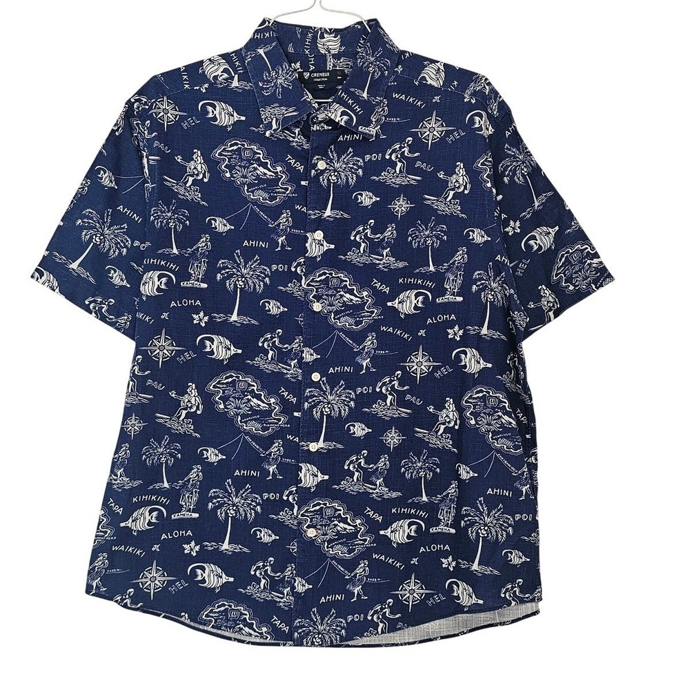 CREMIEUX Mens Navy Blue Tropical Hawaiian Aloha Short Sleeve Button Up Shirt XL